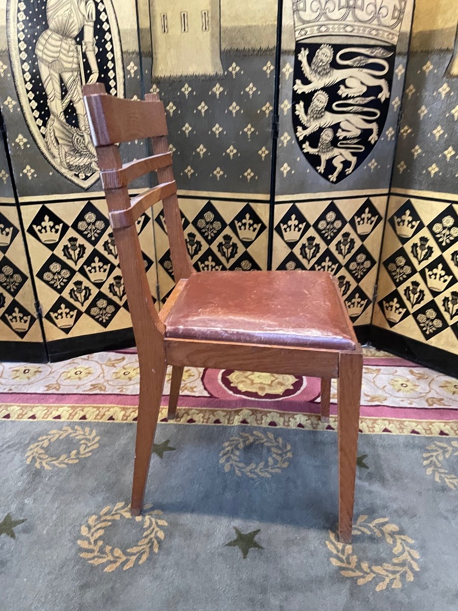 Suite Of 6 Chairs In Oak And Leather 1950-photo-3