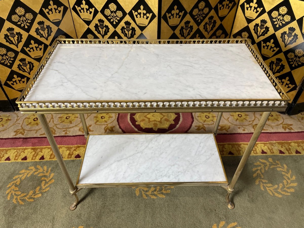 Side Table - Louis XVI Brass And Marble Trolley-photo-2