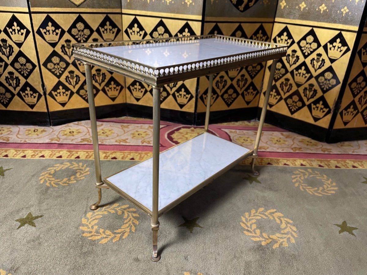 Side Table - Louis XVI Brass And Marble Trolley-photo-3