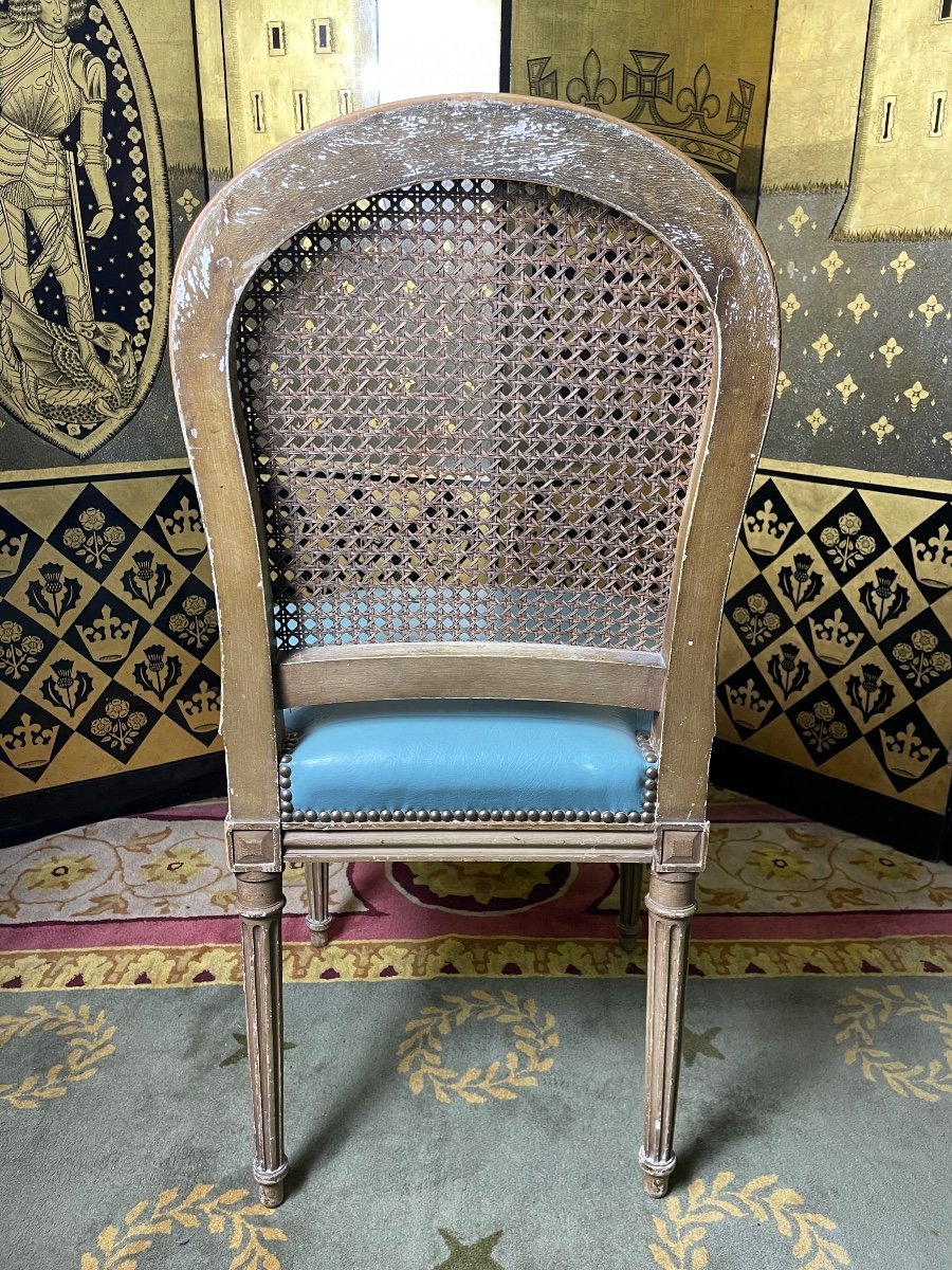 Suite De 6 Chaises De Style Louis XVI Cannage Et Cuir -photo-6