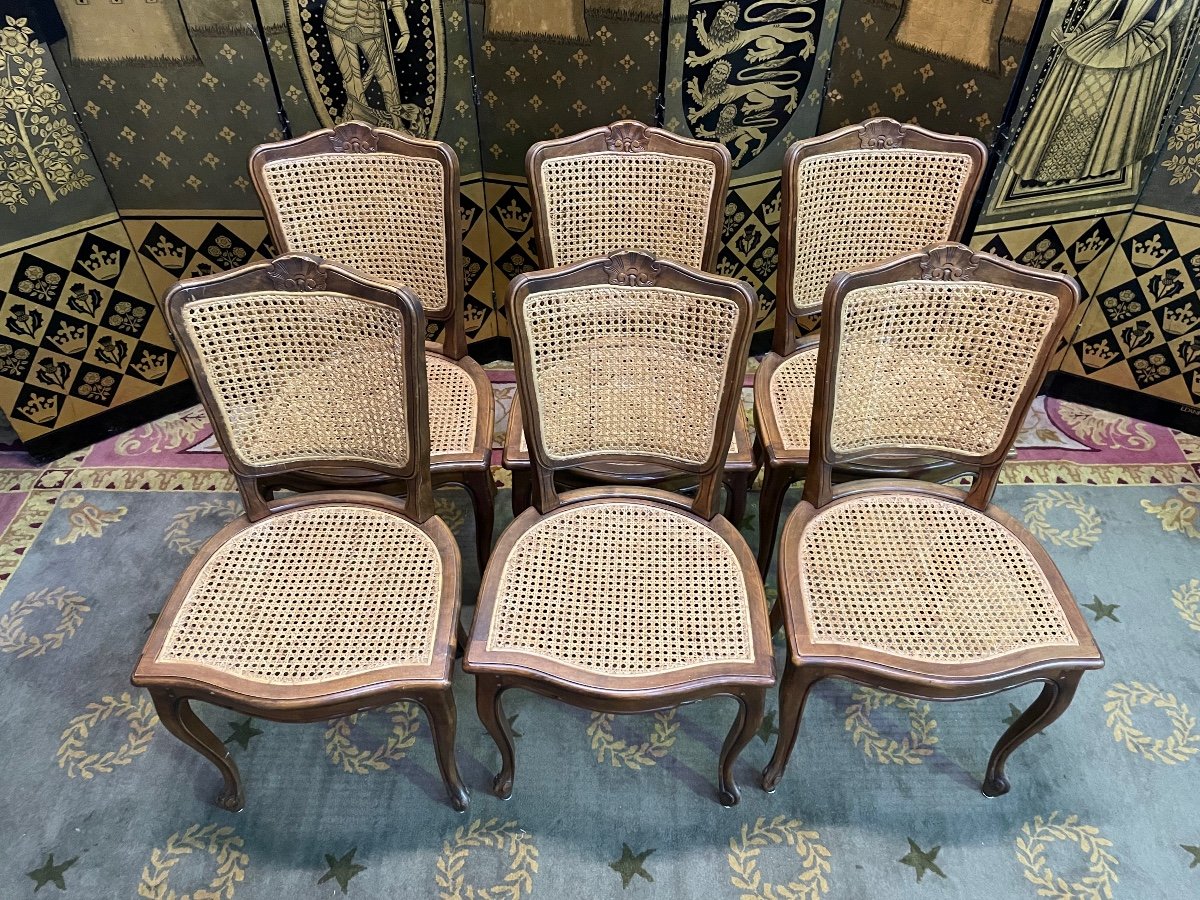 Suite Of 6 Louis XV Style Cane Chairs-photo-2