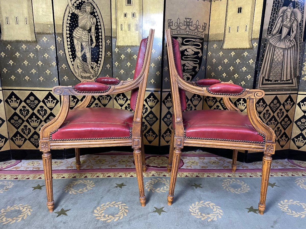 Paire De Fauteuils De Style Louis XVI Cuir -photo-1