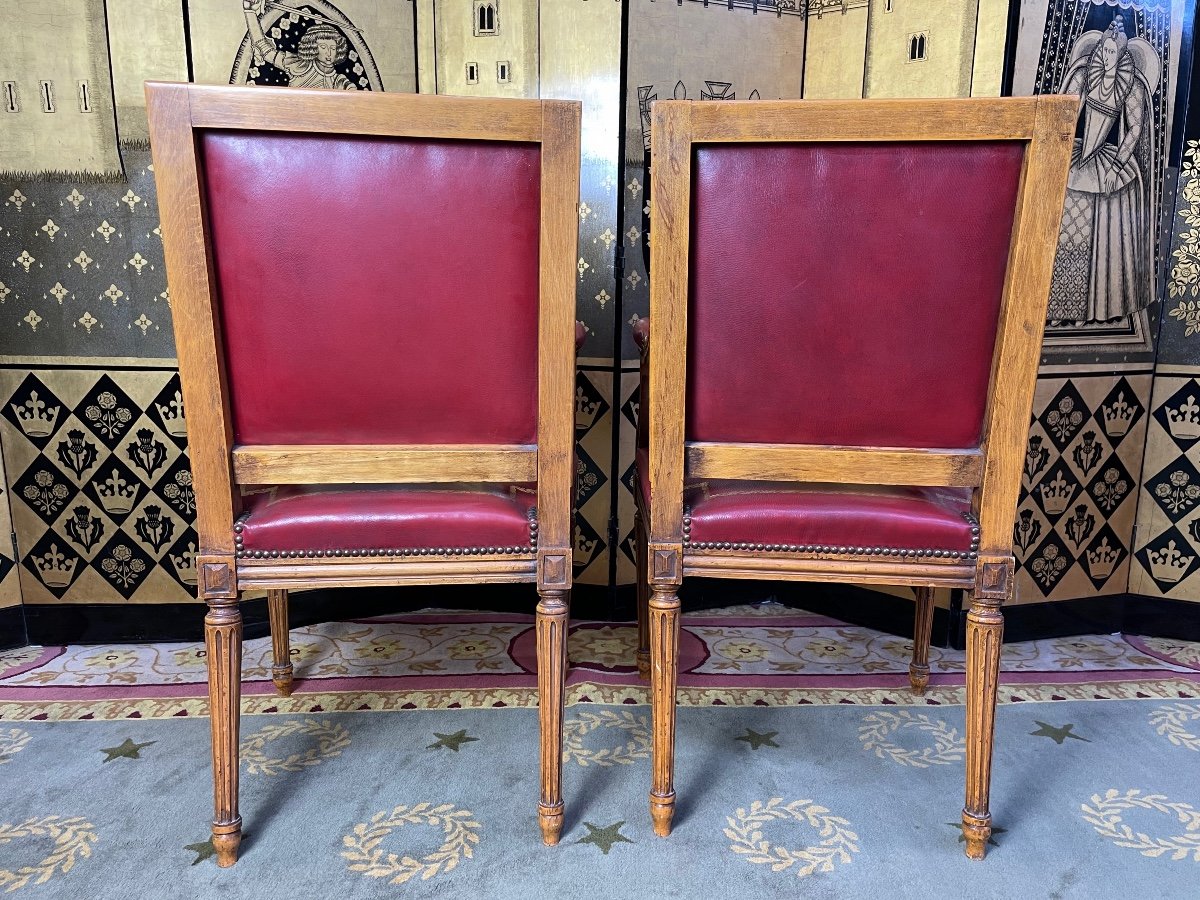 Pair Of Louis XVI Style Leather Armchairs-photo-2