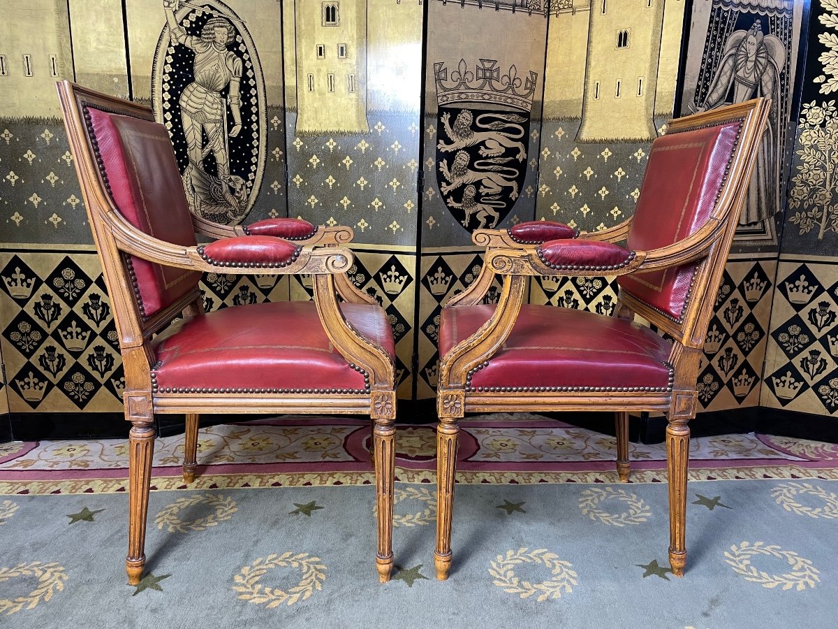 Pair Of Louis XVI Style Leather Armchairs-photo-3