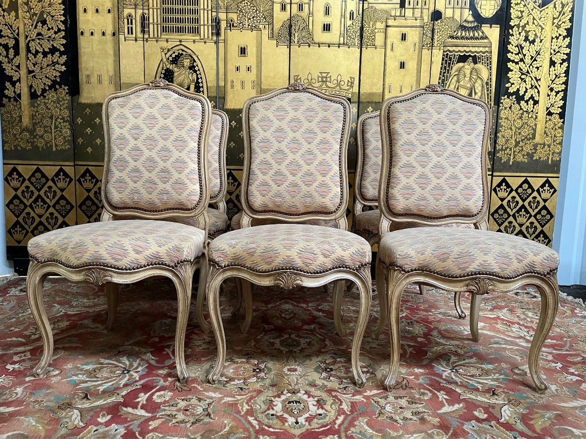 Suite De 6 Chaises De Style Louis XV Jean Mocque 