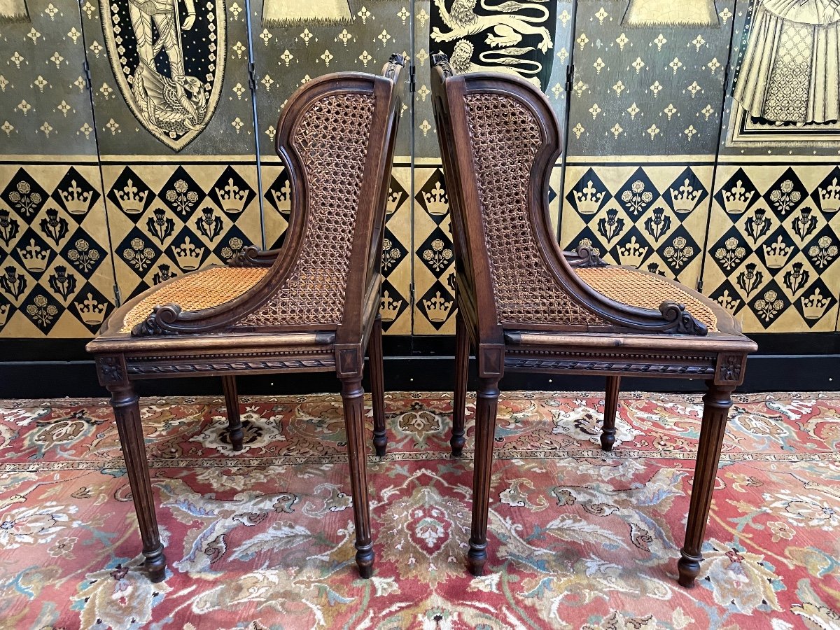 Pair Of Bergere Armchairs With Wings In Caning Louis XVI-photo-2