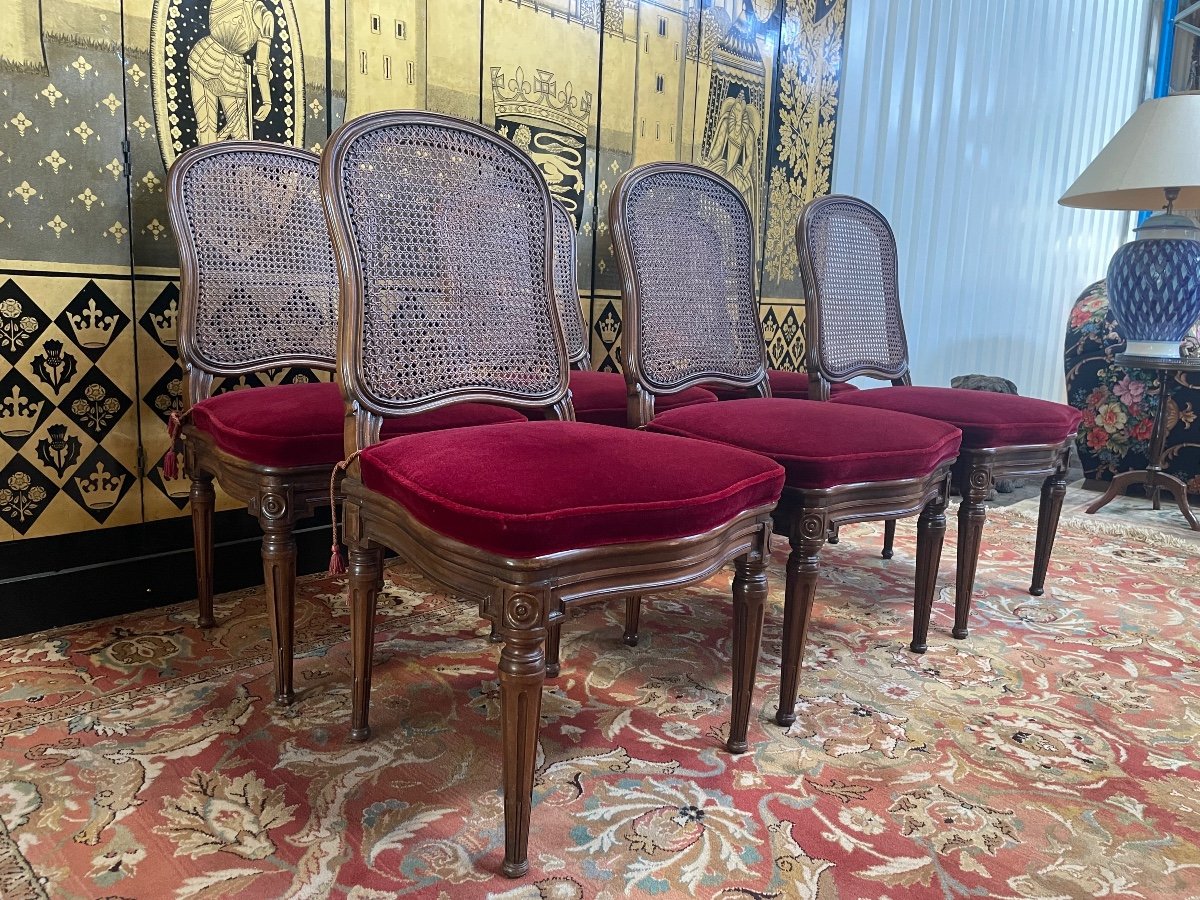 Suite Of 6 Louis XVI Style Cane Chairs-photo-2
