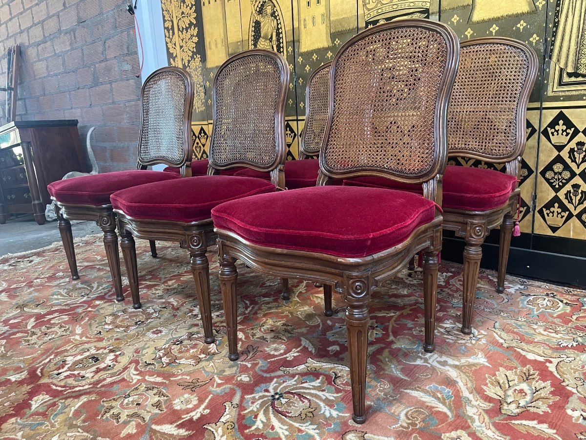 Suite Of 6 Louis XVI Style Cane Chairs-photo-3