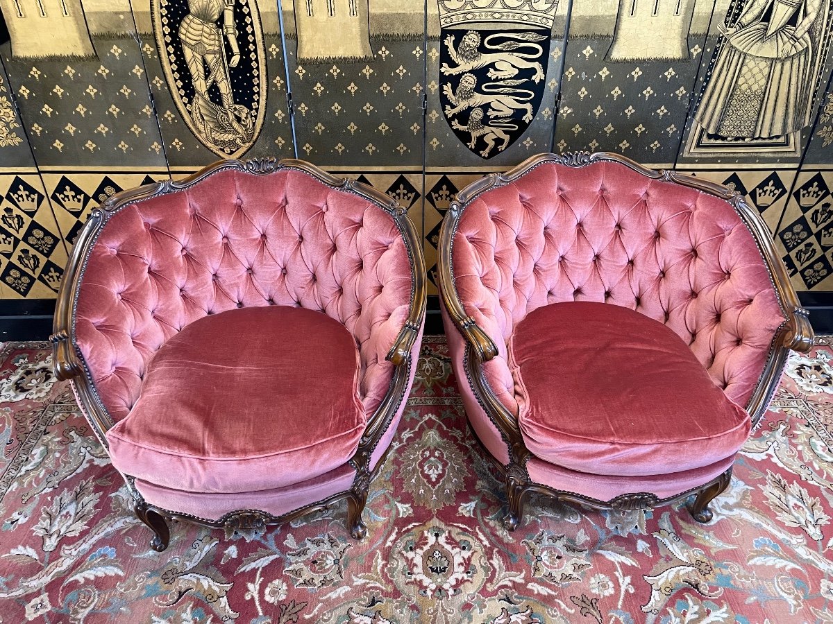 Pair Of Rocaille Bergère Armchairs - Louis XV - Napoleon III-photo-2