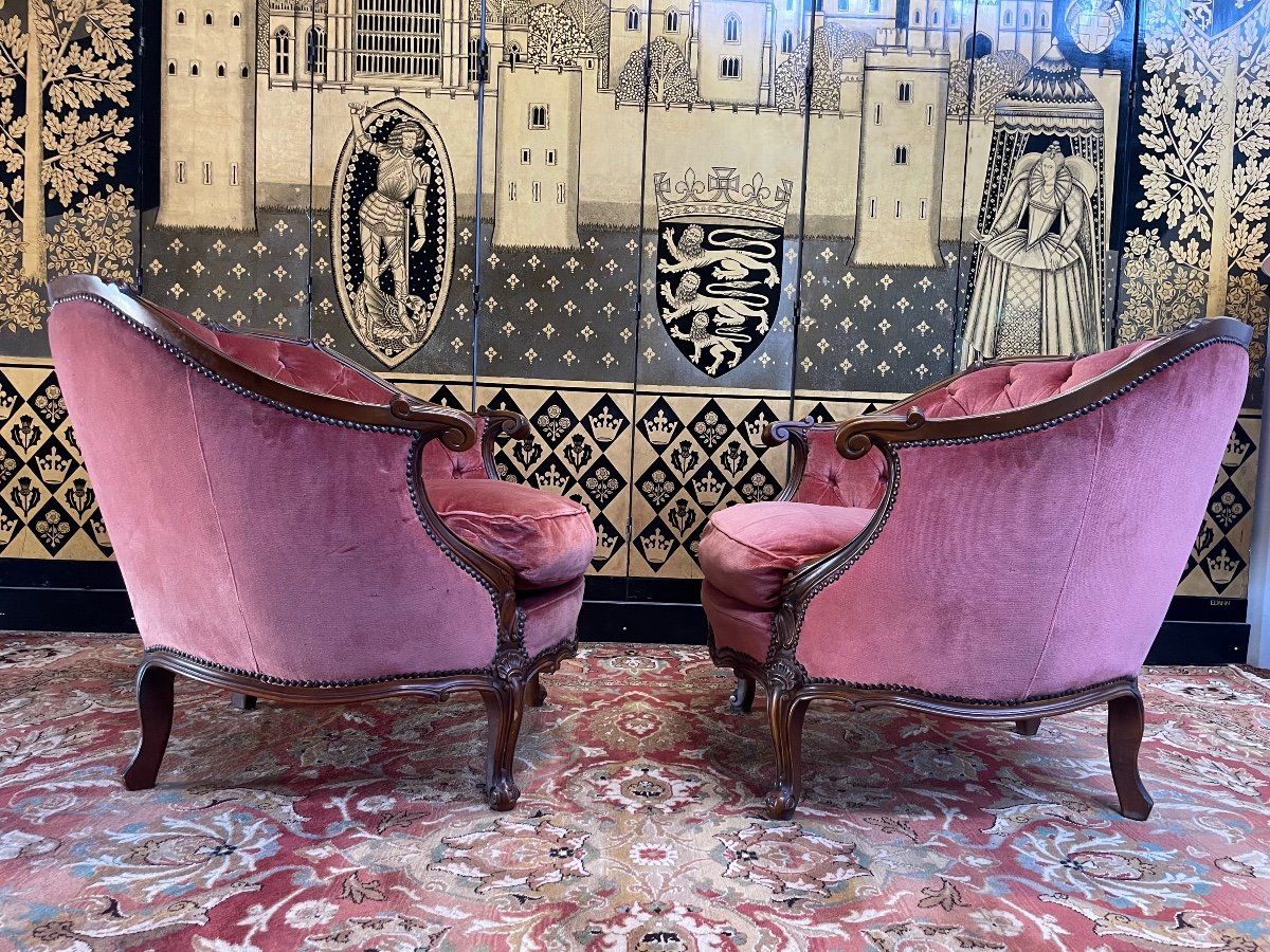 Pair Of Rocaille Bergère Armchairs - Louis XV - Napoleon III-photo-2