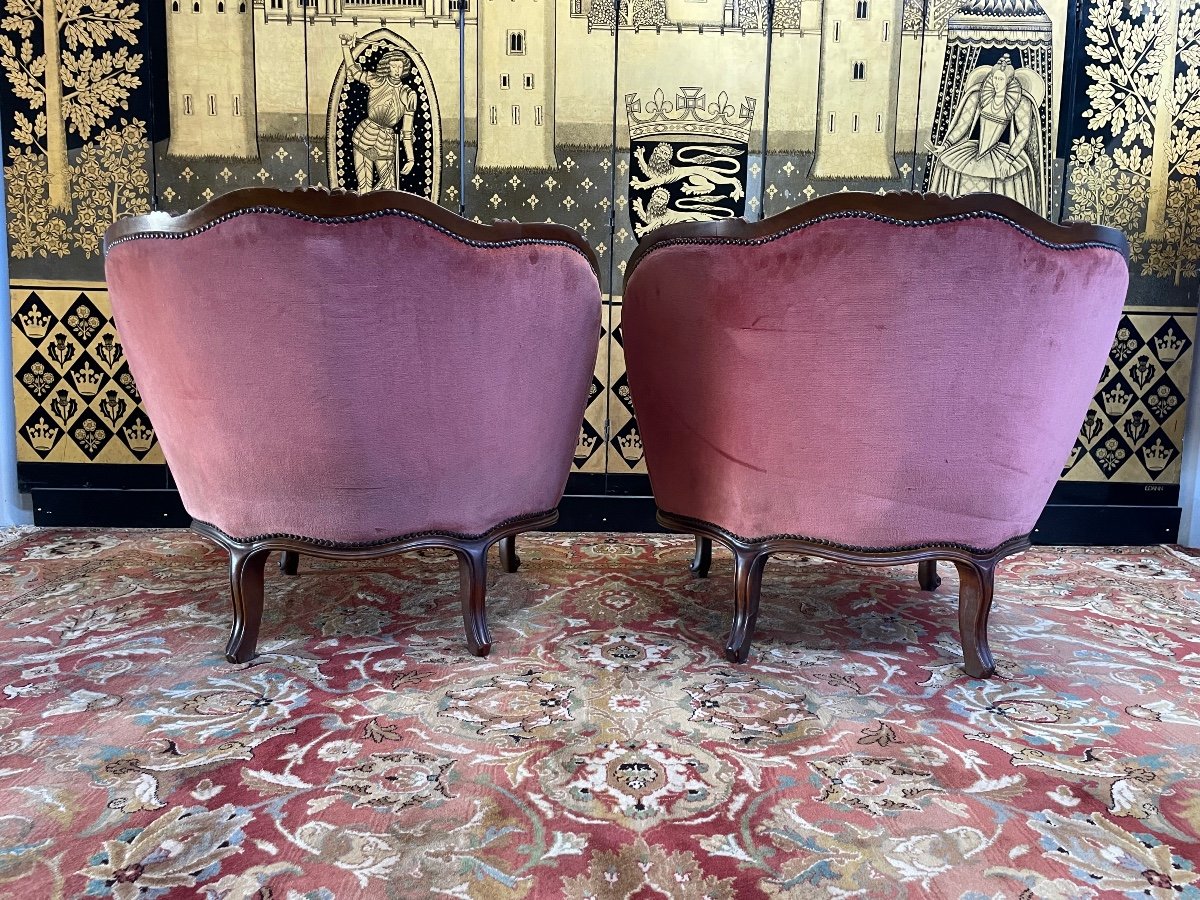 Pair Of Rocaille Bergère Armchairs - Louis XV - Napoleon III-photo-3