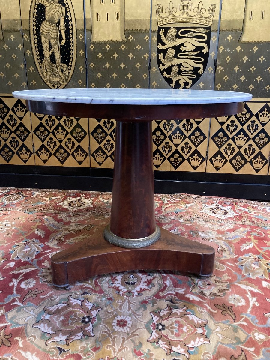 Pedestal Table In Mahogany And Marble Top Veneer-photo-2