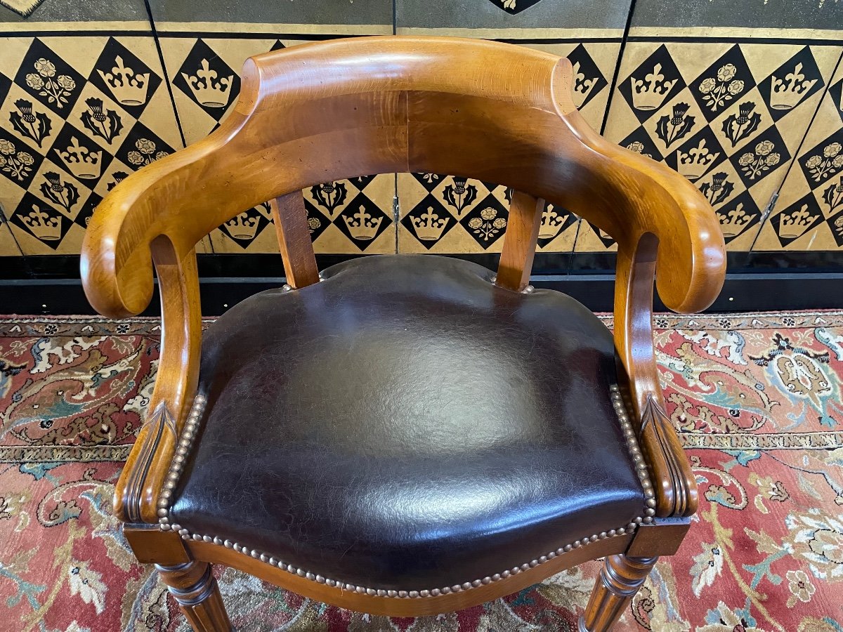 Louis Philippe Style Office Armchair In Brown Leather-photo-2