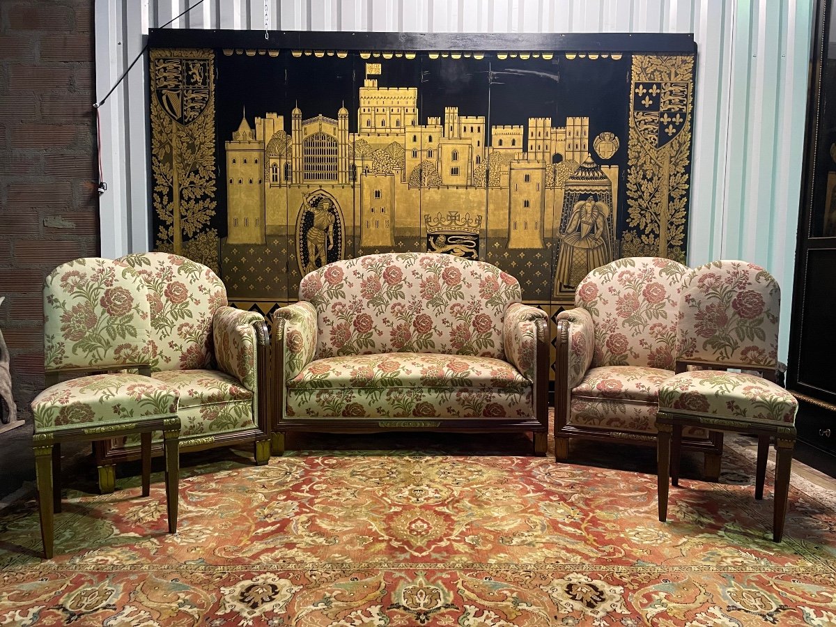 Art Deco Period Living Room Sofa And Pair Of Armchairs