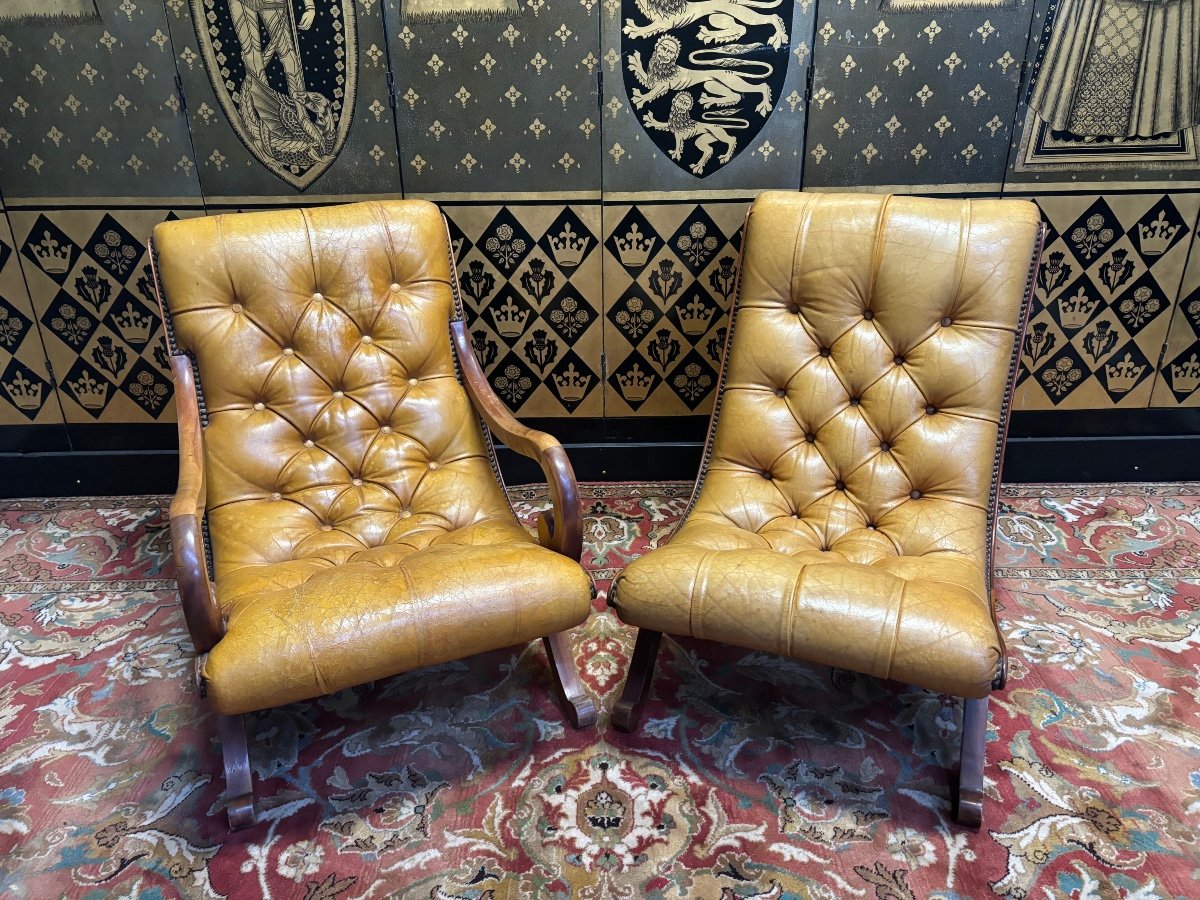 2 English Chesterfield Armchairs-photo-2