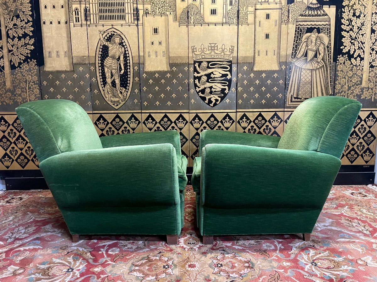 Pair Of Green Velvet Club Armchairs -photo-4