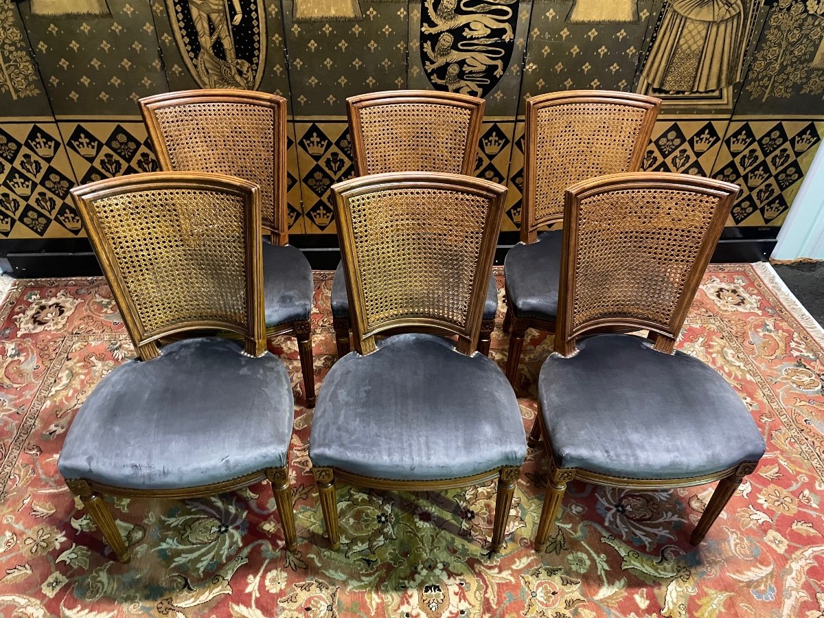 Suite Of 6 Louis XVI Style Cane Chairs -photo-2