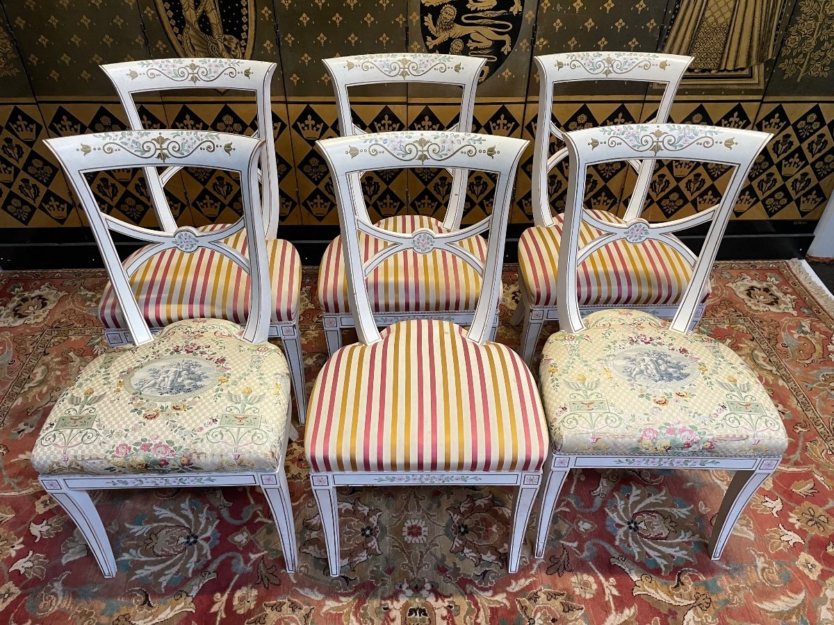 Suite Of 6 Painted Directoire Style Chairs -photo-2