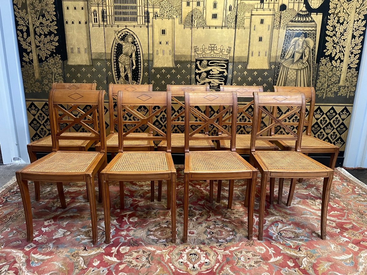 Suite Of 9 Empire Style Chairs - Consulate In Cannage 