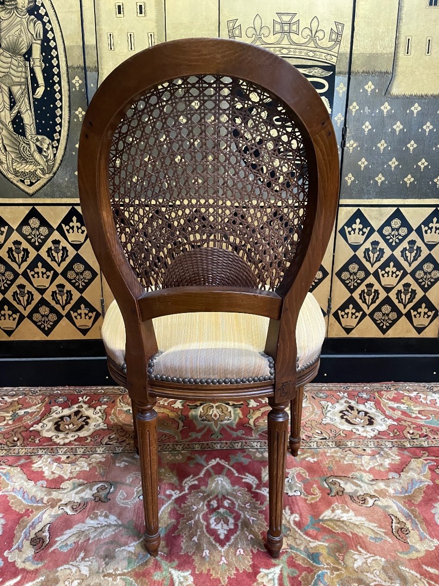 Suite Of 6 Louis XVI Medallion Chairs Cannage Backrest -photo-4