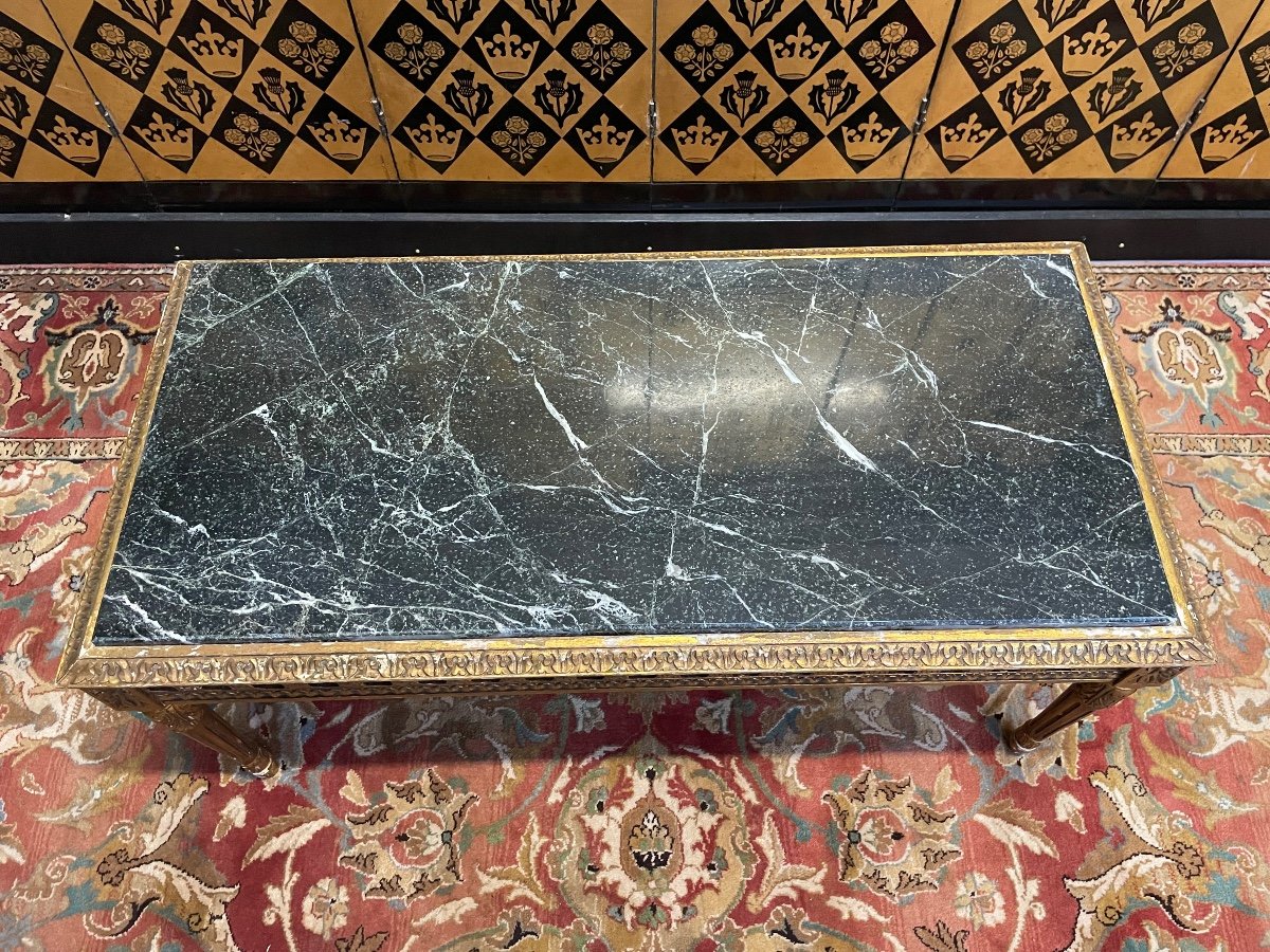 Louis XVI Gold And Green Marble Coffee Table -photo-2