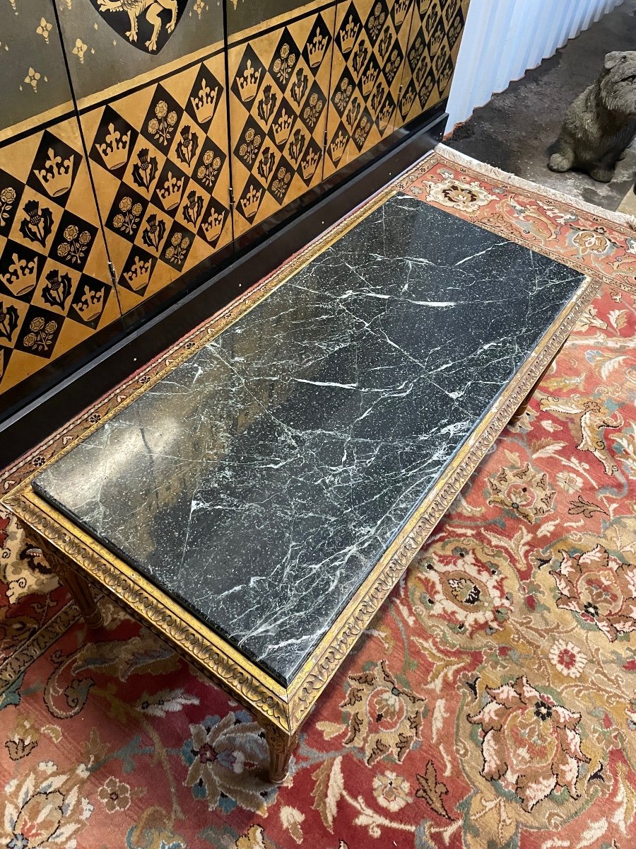 Louis XVI Gold And Green Marble Coffee Table -photo-3