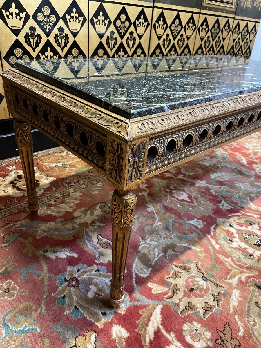 Louis XVI Gold And Green Marble Coffee Table -photo-4