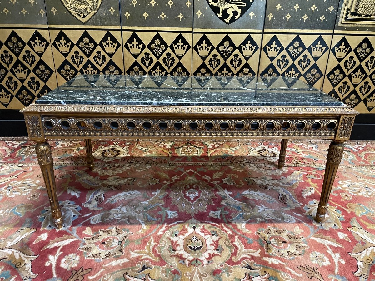 Louis XVI Gold And Green Marble Coffee Table 