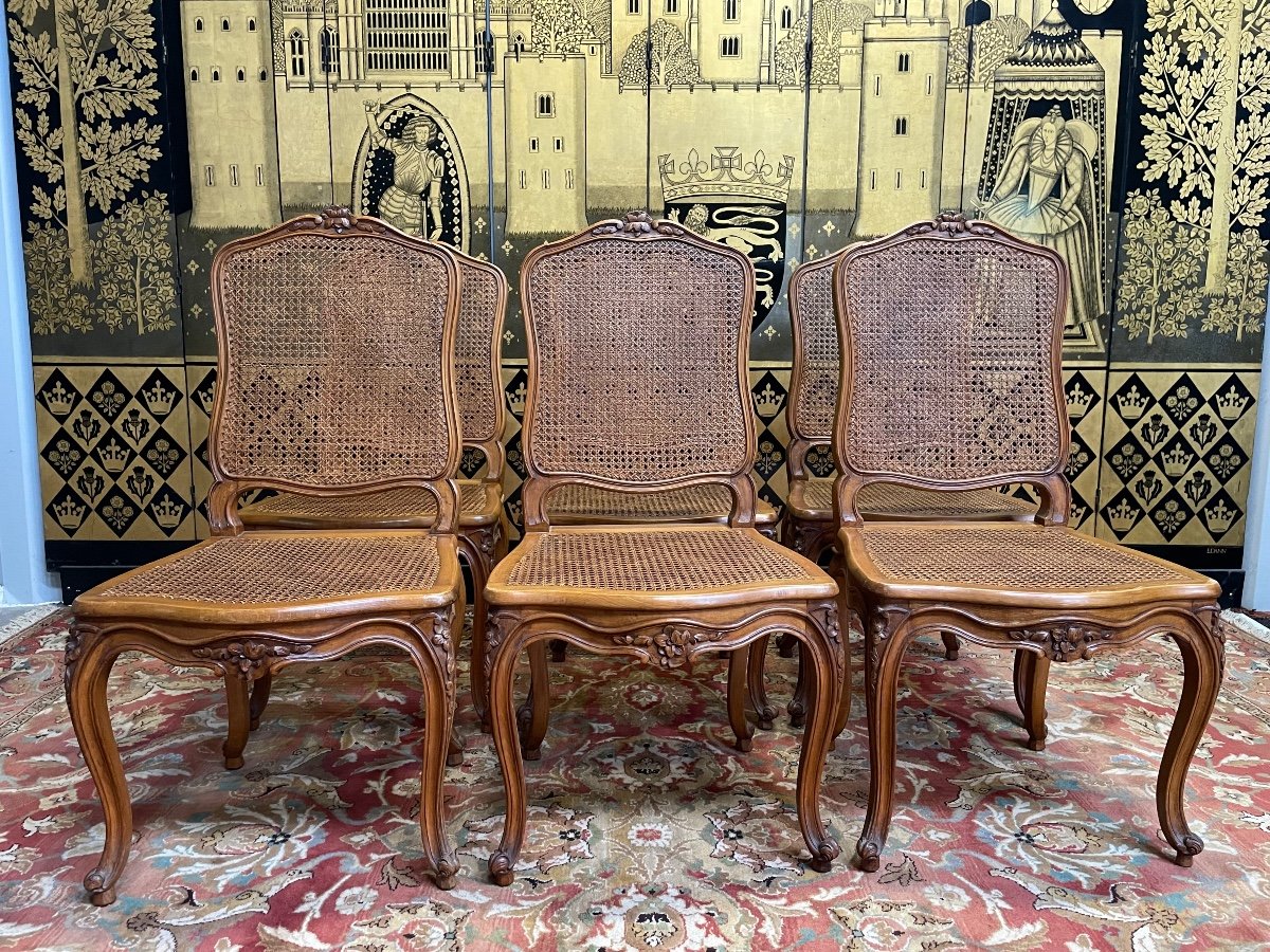 Suite De 6 Chaises Louis XV Cannage 