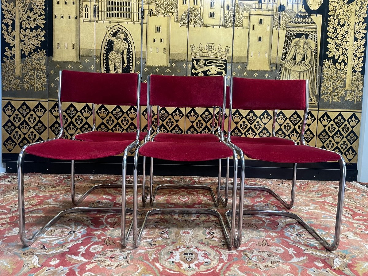 Suite Of 6 Chrome Chairs 1970 Roche Bobois 