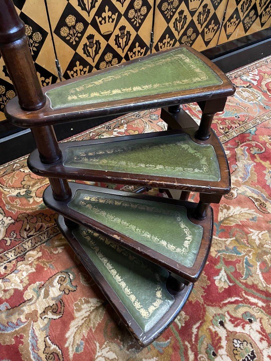 Stairs - English Library Step Stool In English Leather -photo-3