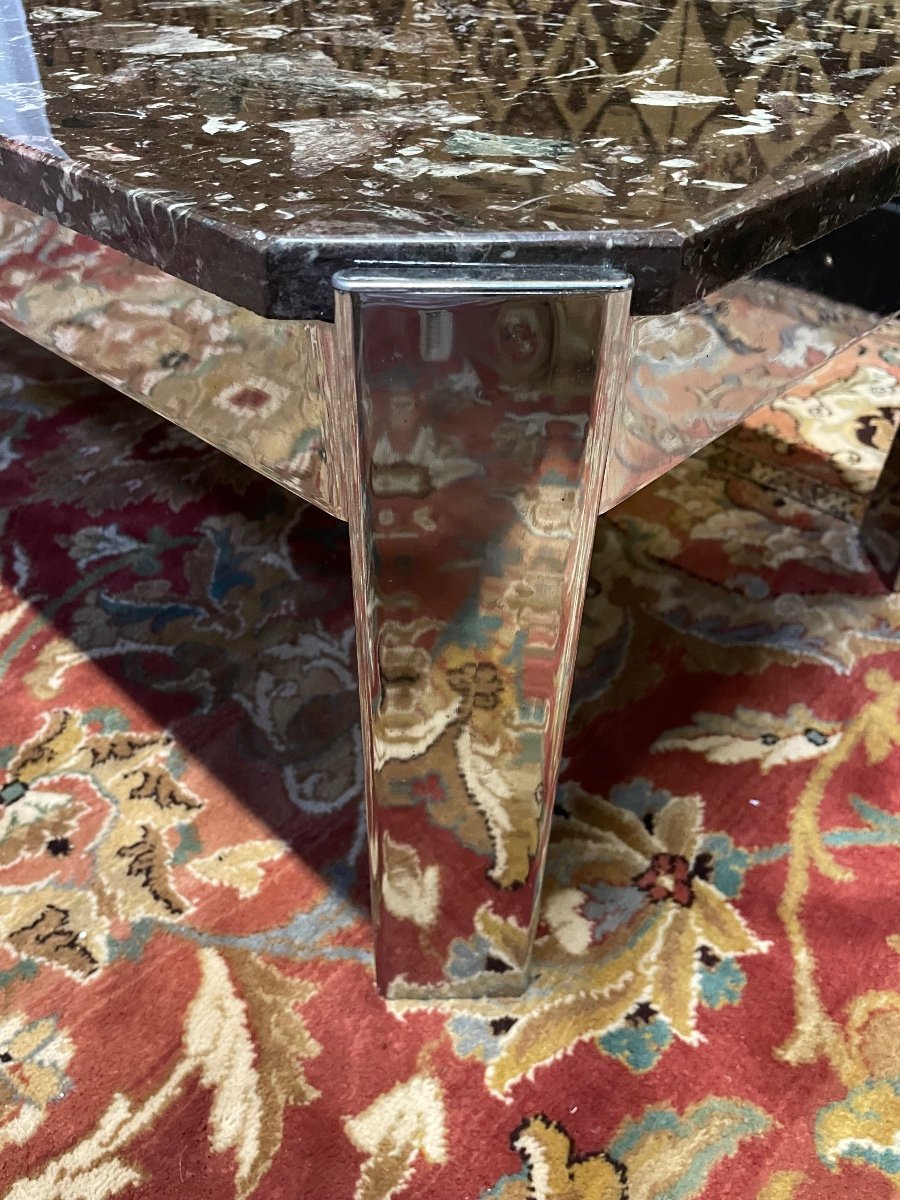 Table Basse Vintage 1970 chrome et marbre -photo-1