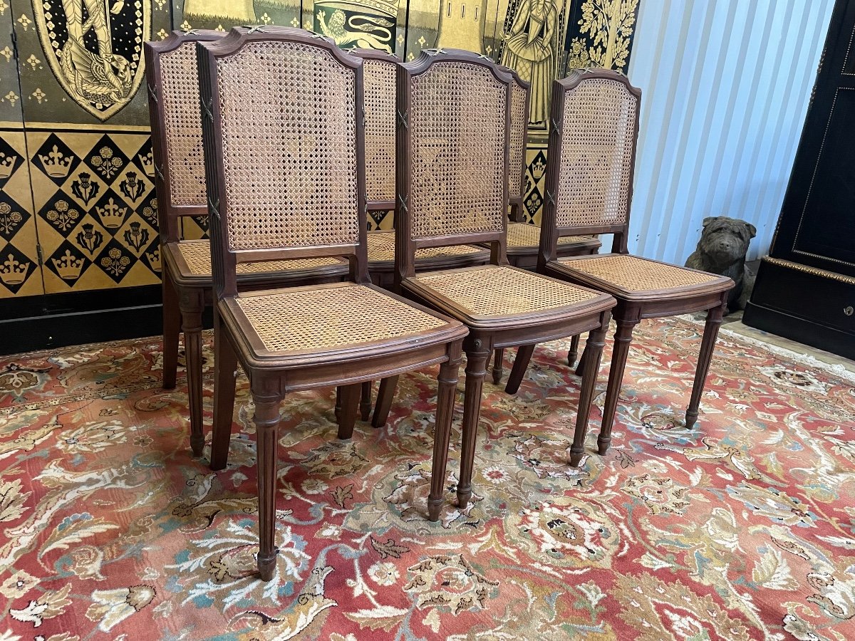 Suite Of 6 Louis XVI Chairs In Cannage -photo-2