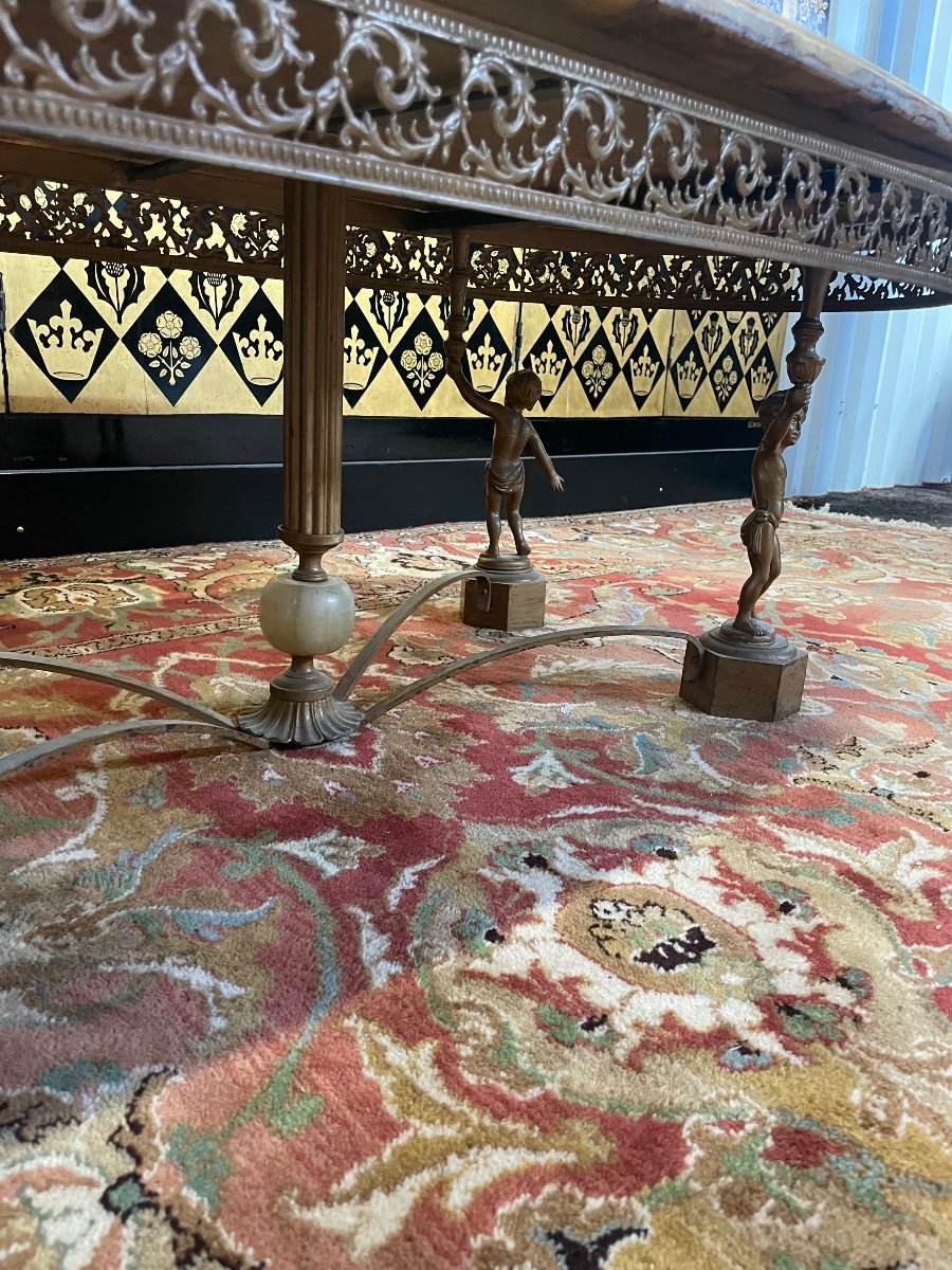 Napoleon III Style Coffee Table In Golden Steel And Onyx -photo-2