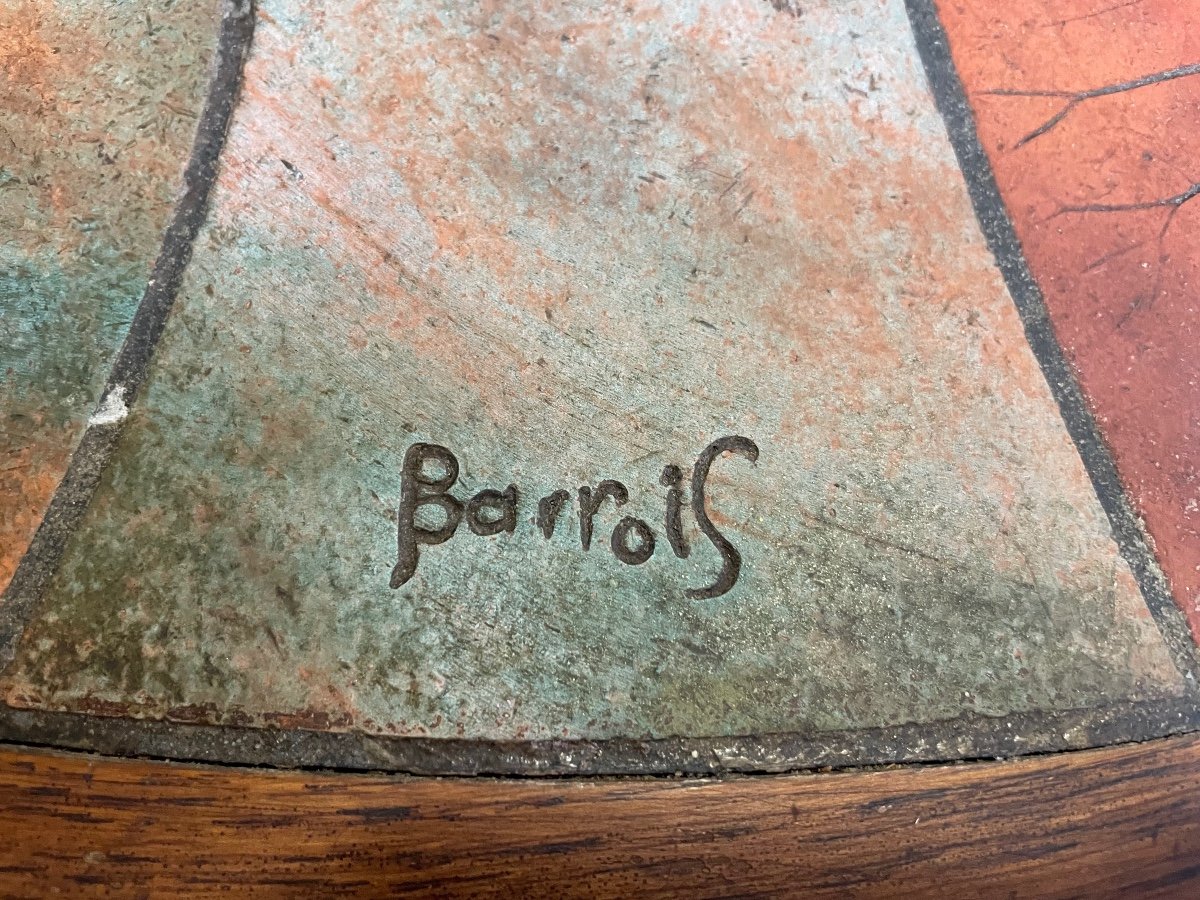 Table à Manger Ronde en chêne et céramique 1970 signée Barrois -photo-3