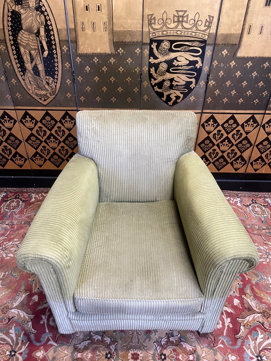 Club Armchair Art Deco Period Corduroy -photo-2