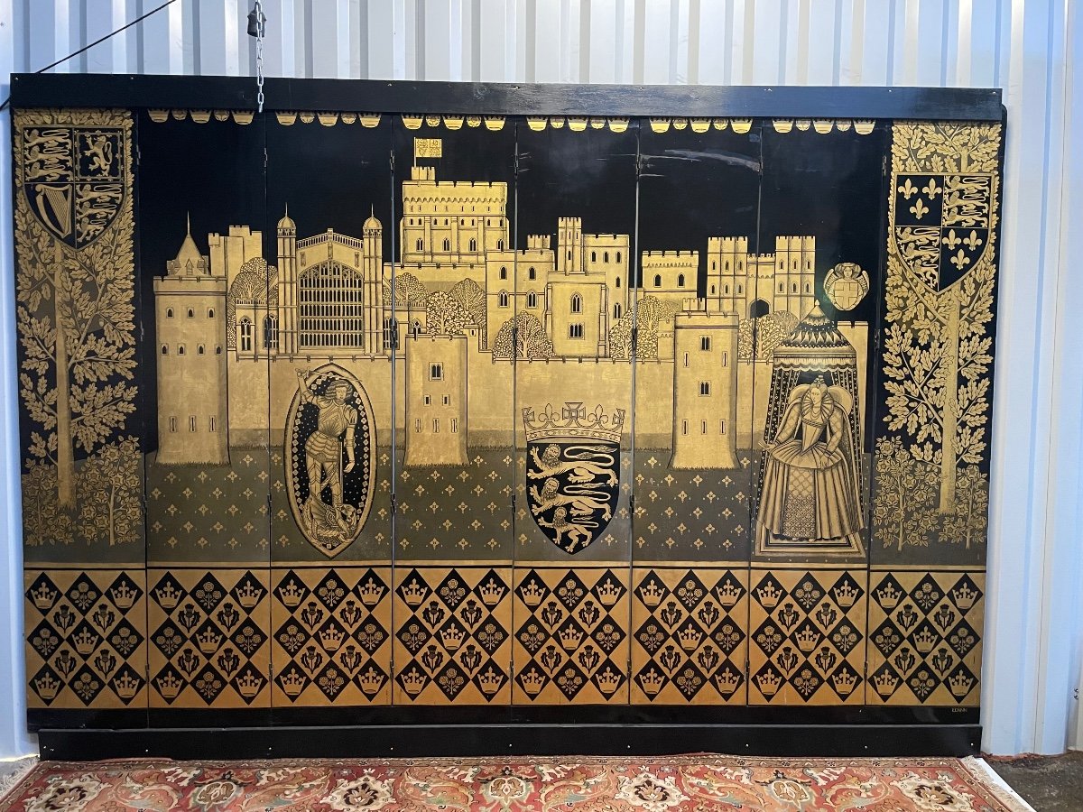 Black And Gold Lacquered Wooden Screen Signed E.dann