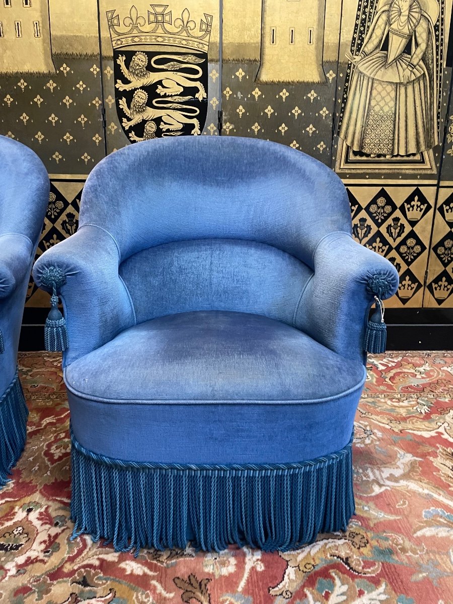 Pair Of Toad Armchairs In Blue Velvet-photo-3