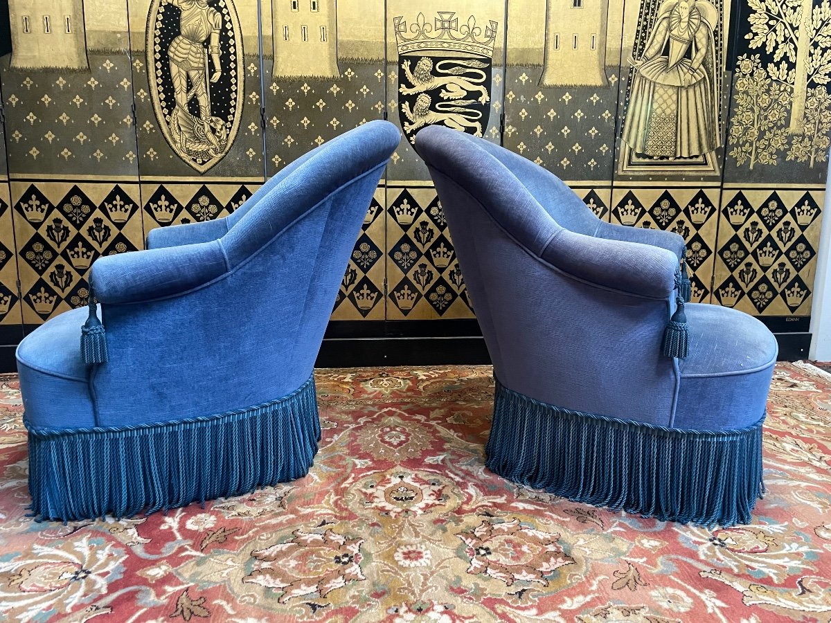 Pair Of Toad Armchairs In Blue Velvet-photo-2