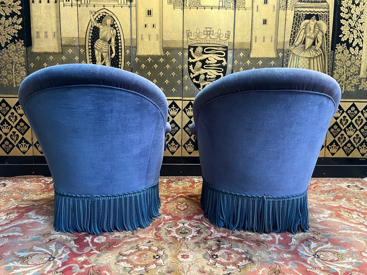 Pair Of Toad Armchairs In Blue Velvet-photo-3