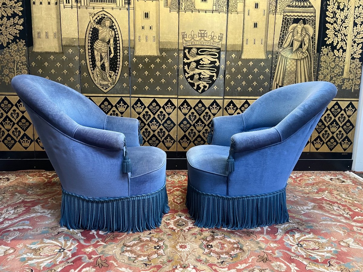 Pair Of Toad Armchairs In Blue Velvet-photo-4