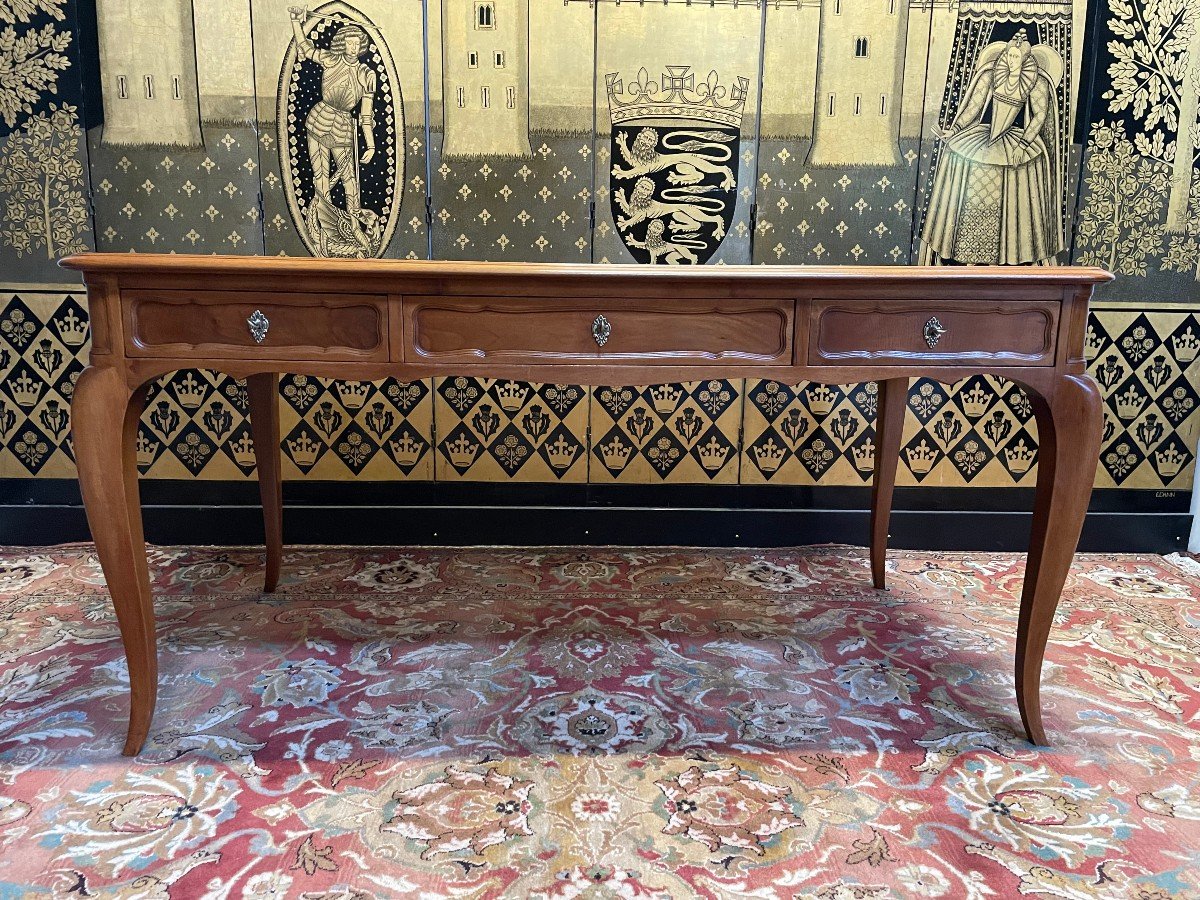 Louis XV Style Flat Desk In Blond Mahogany 