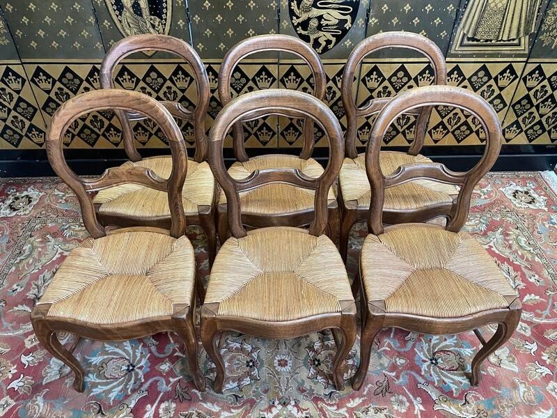 Set Of 6 Louis Philippe Style Straw Chairs -photo-1