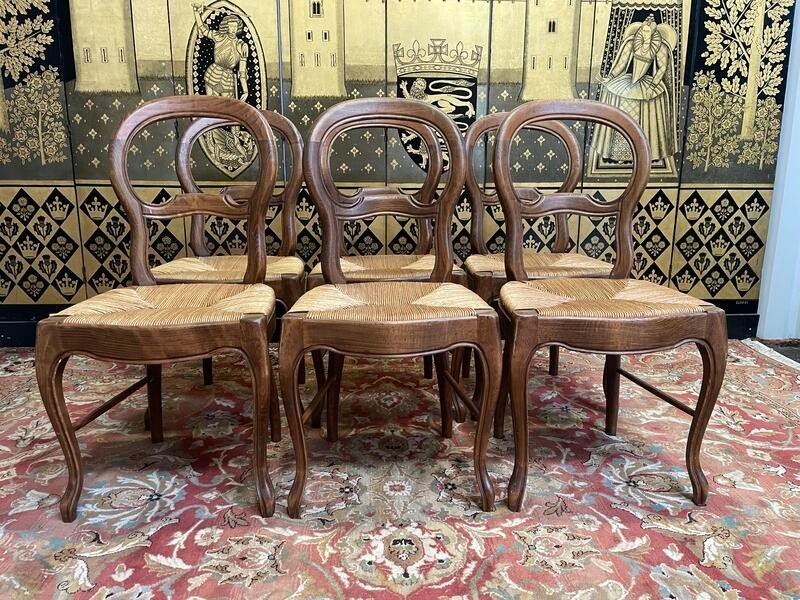 Set Of 6 Louis Philippe Style Straw Chairs 