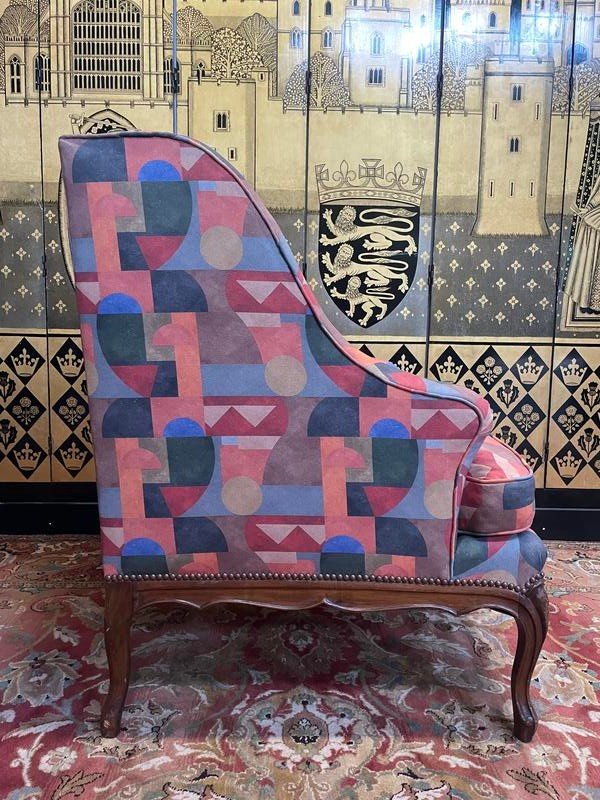 Armchair - Louis XV Style Wingback Bergère Art Deco Fabric-photo-1