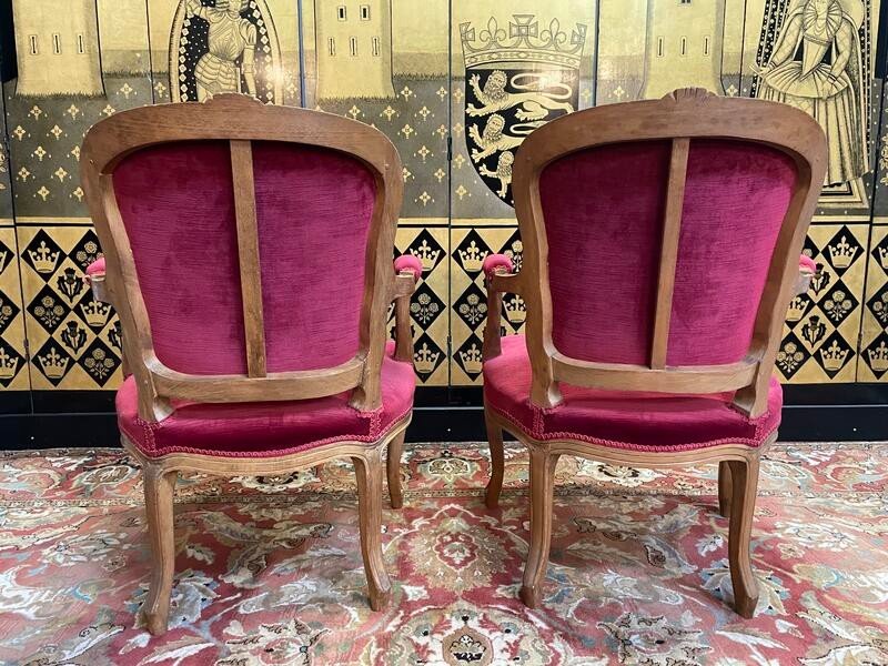 Paire De Fauteuils Cabriolet De Style Louis XV Velours Rouge -photo-3