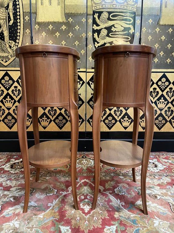 Pair Of Louis XV Style Bedside Tables - Transitional Walnut -photo-4