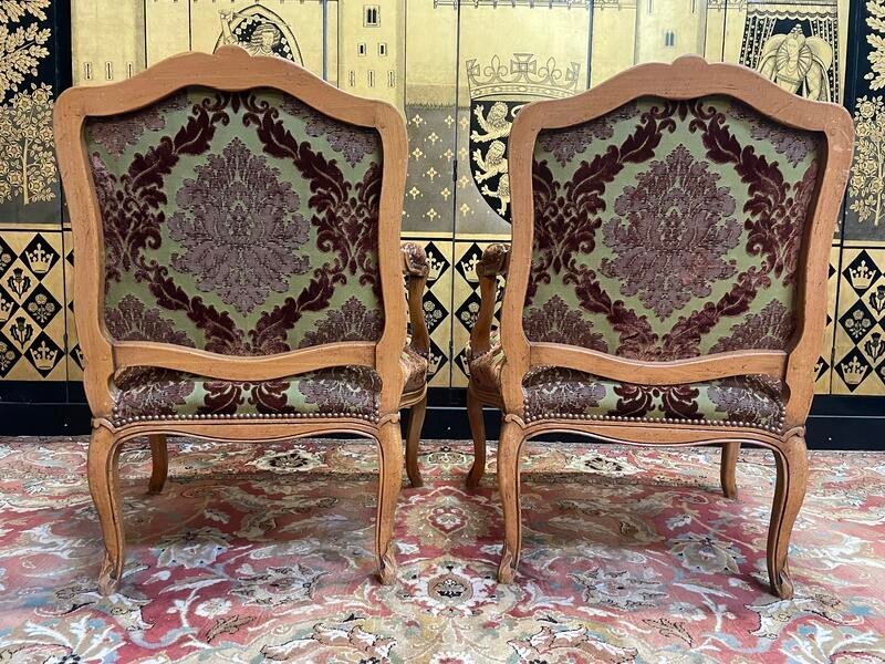 Pair Of Louis XV Style Cabriolet Armchairs In Gêne Velvet -photo-4