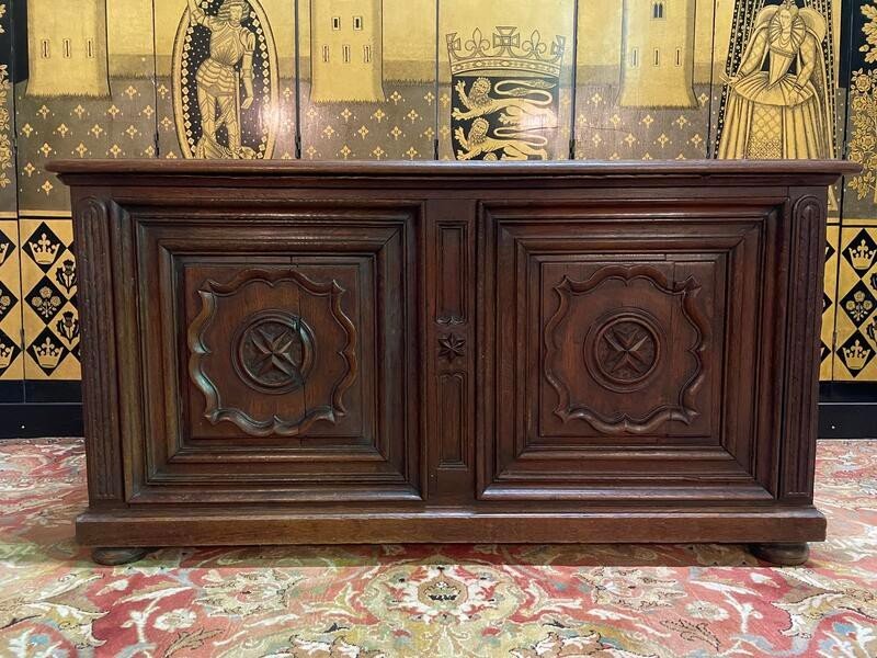 Louis XIII Carved Maltese Cross Oak Chest