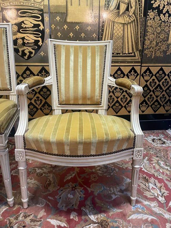 Pair Of Louis XVI Style Cabriolet Armchairs And Louis XVI Chair-photo-3